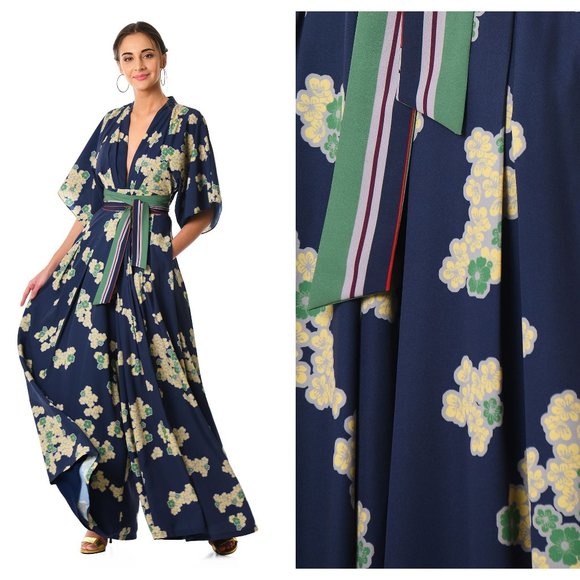 eshakti Pants - Wayward Fancies eShakti Floral Crepe Jumpsuit Plus